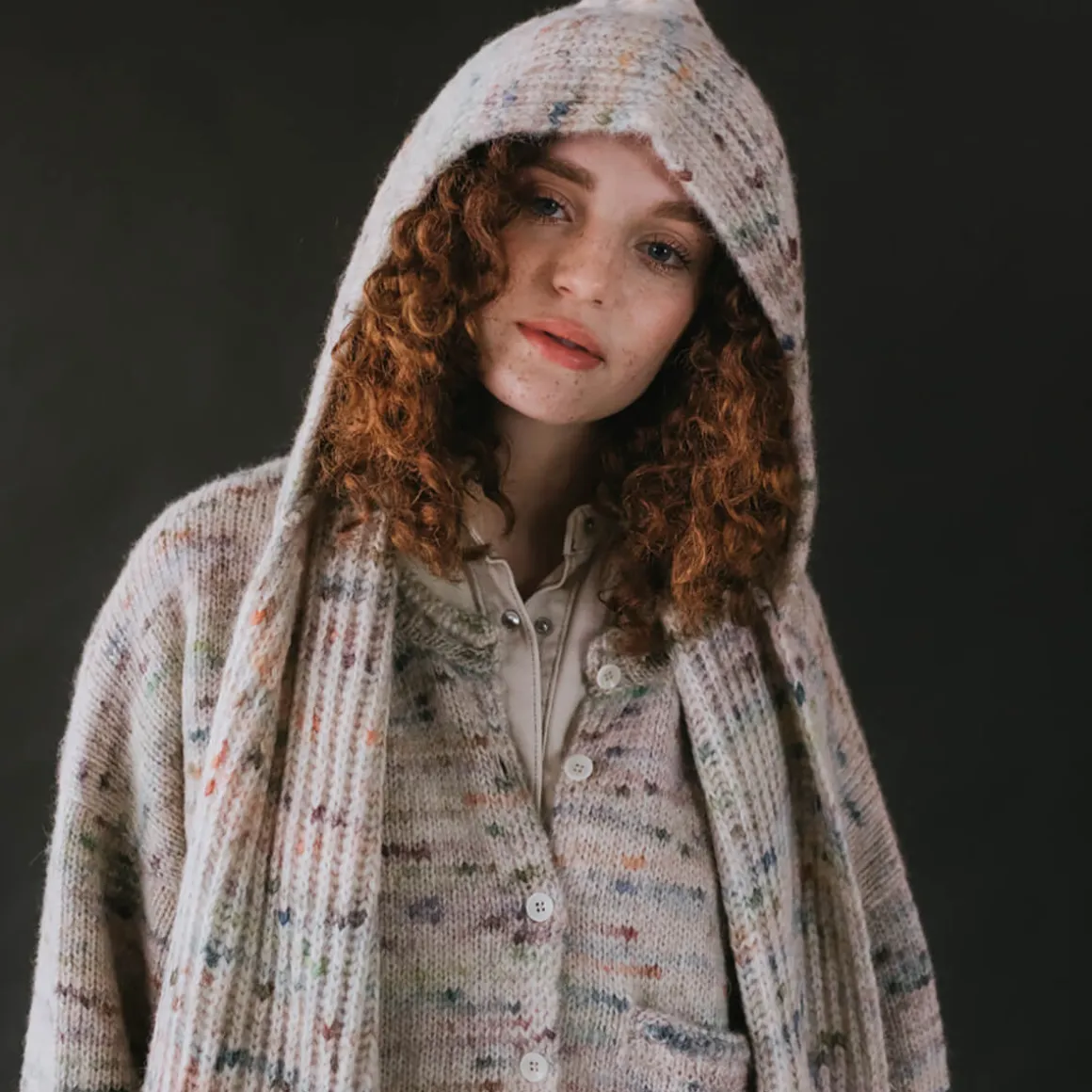 Adult Bwelog Hooded Scarf in Jewel Speckle by Mabli