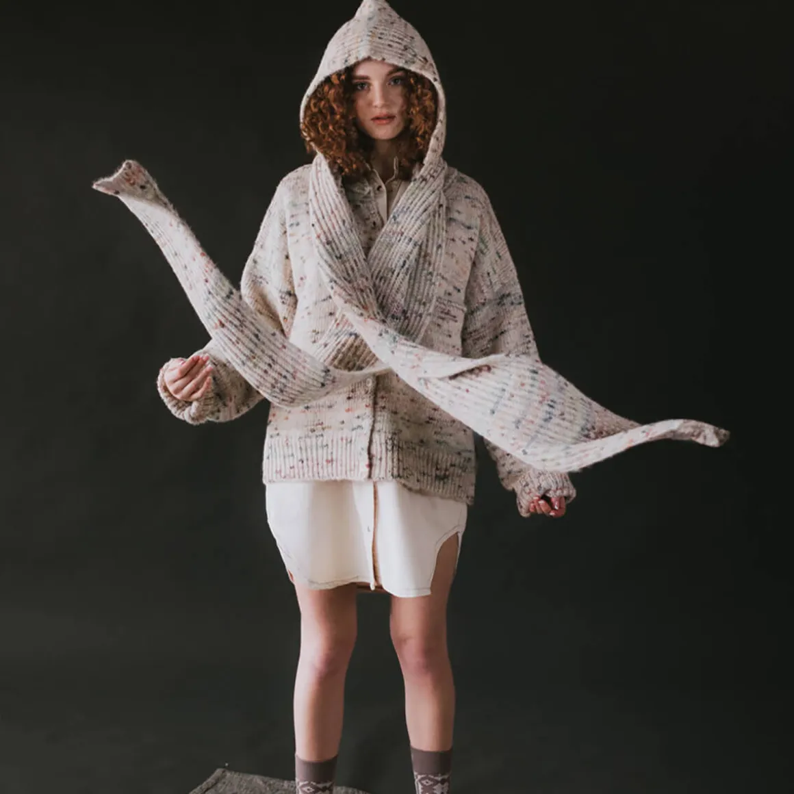 Adult Bwelog Hooded Scarf in Jewel Speckle by Mabli