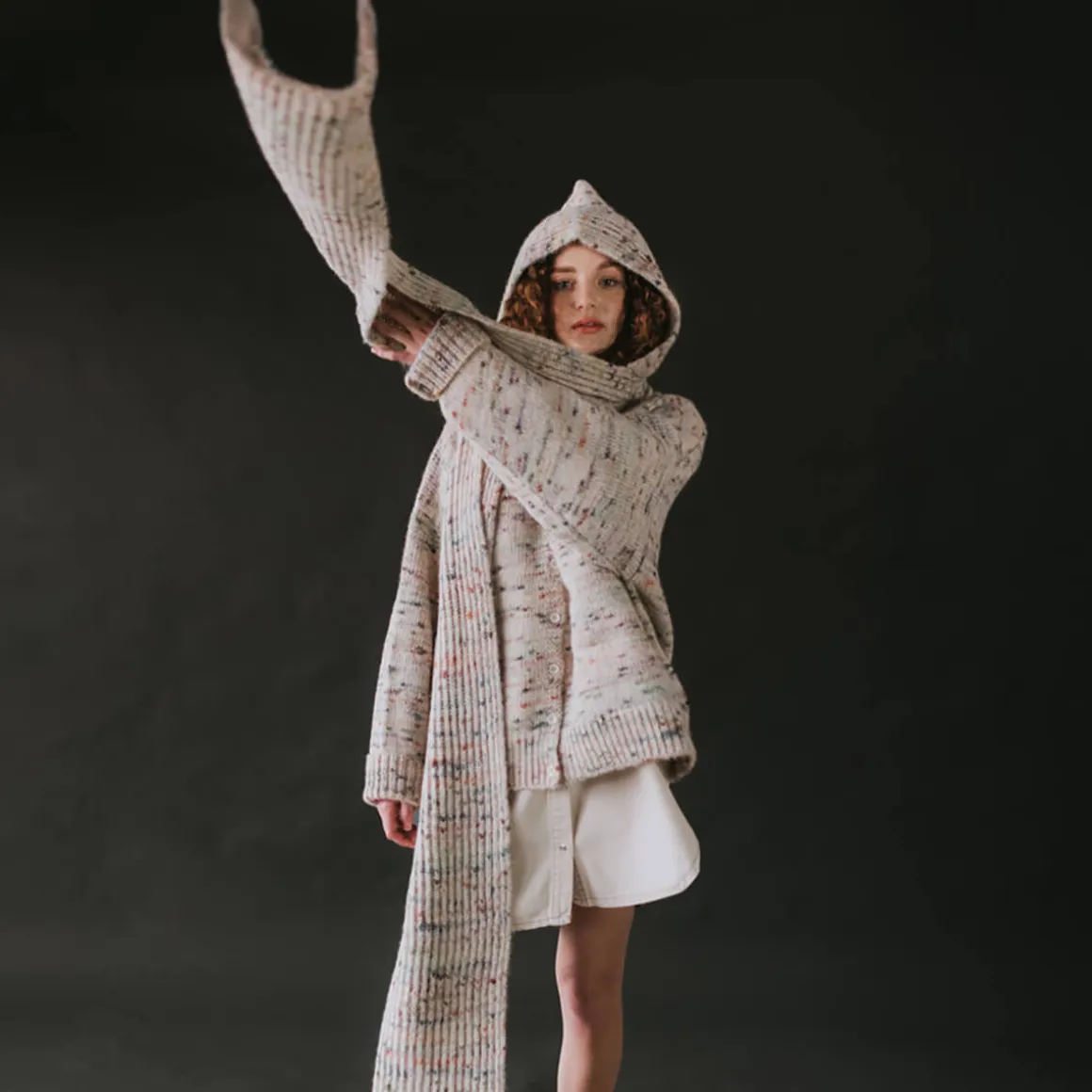Adult Bwelog Hooded Scarf in Jewel Speckle by Mabli