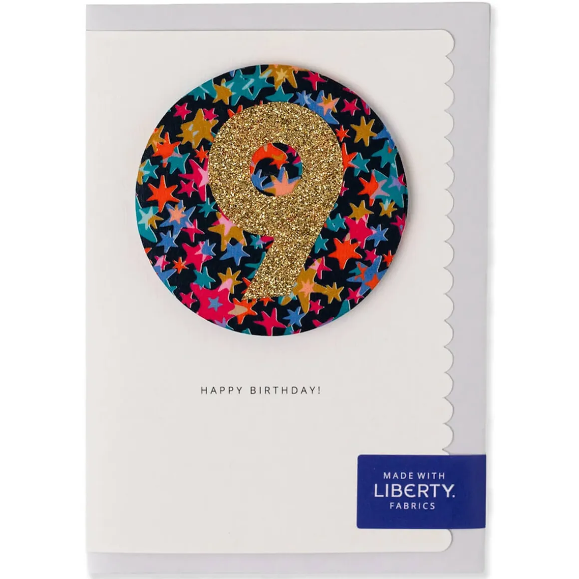 Age 9 Badge Greetings Card in Hesper Liberty Print by The Charming Press