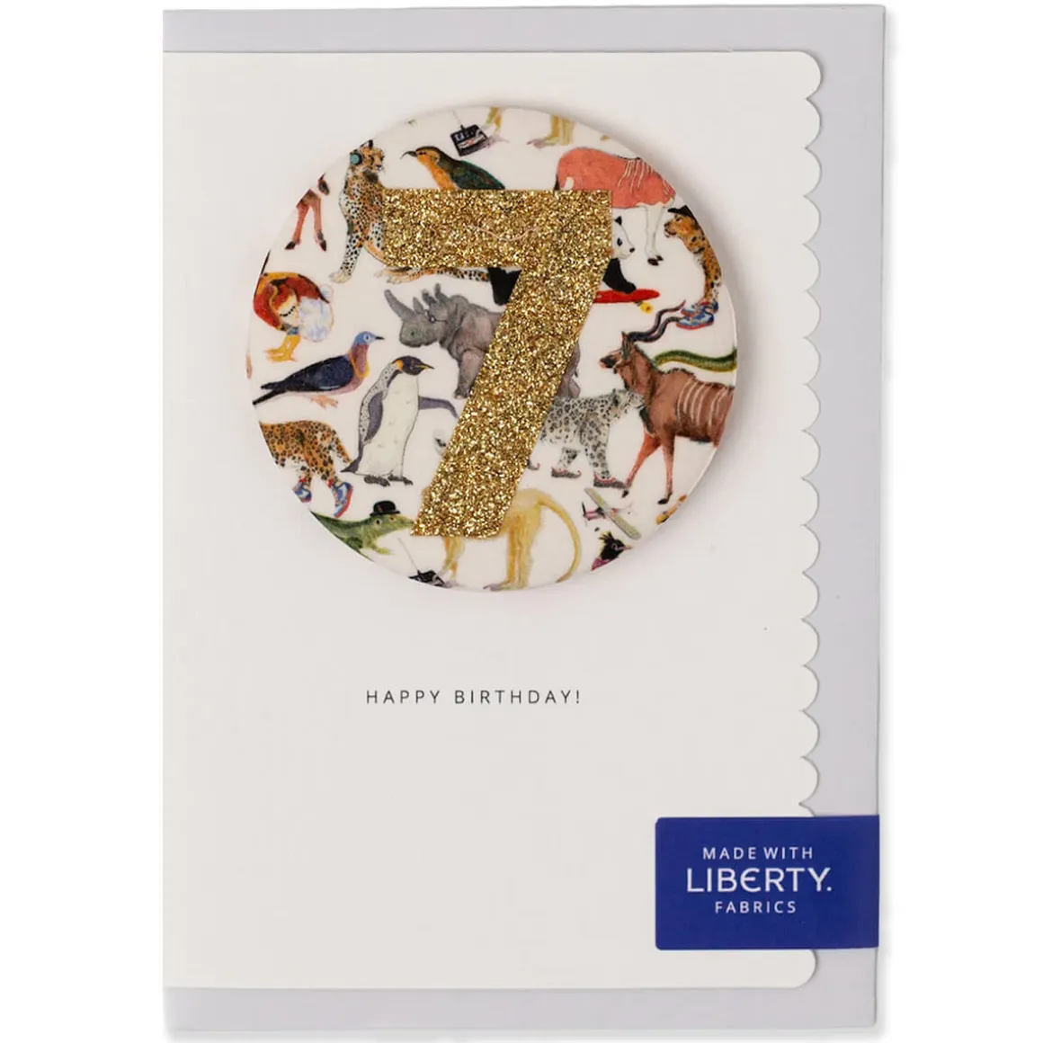 Age 7 Badge Greetings Card in Queue For The Zoo Liberty Print by The Charming Press