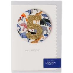 Age 5 Badge Greetings Card in Queue For The Zoo Liberty Print by The Charming Press