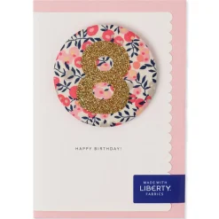 Age 8 Badge Greetings Card in Wiltshire Pink Liberty Print by The Charming Press