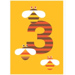 Age 3 Bees Greetings Card by Dicky Bird