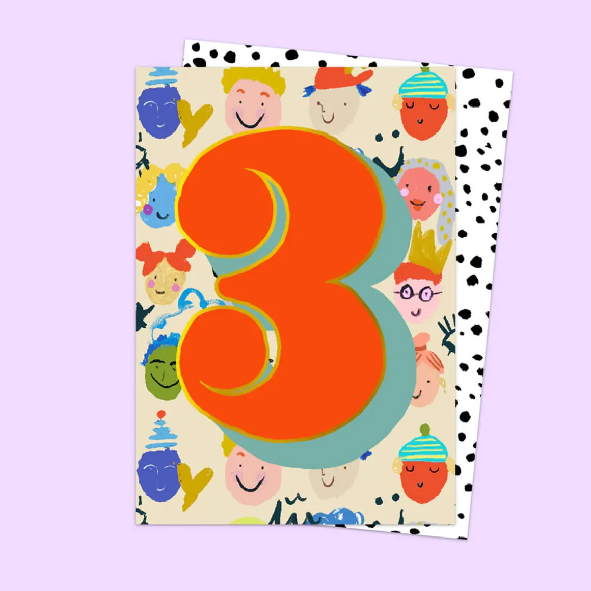 Age 3 Birthday Faces Greetings Card by Eleanor Bowmer