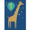 Age 1 Giraffe Greetings Card (Blue Background) by Mifkins