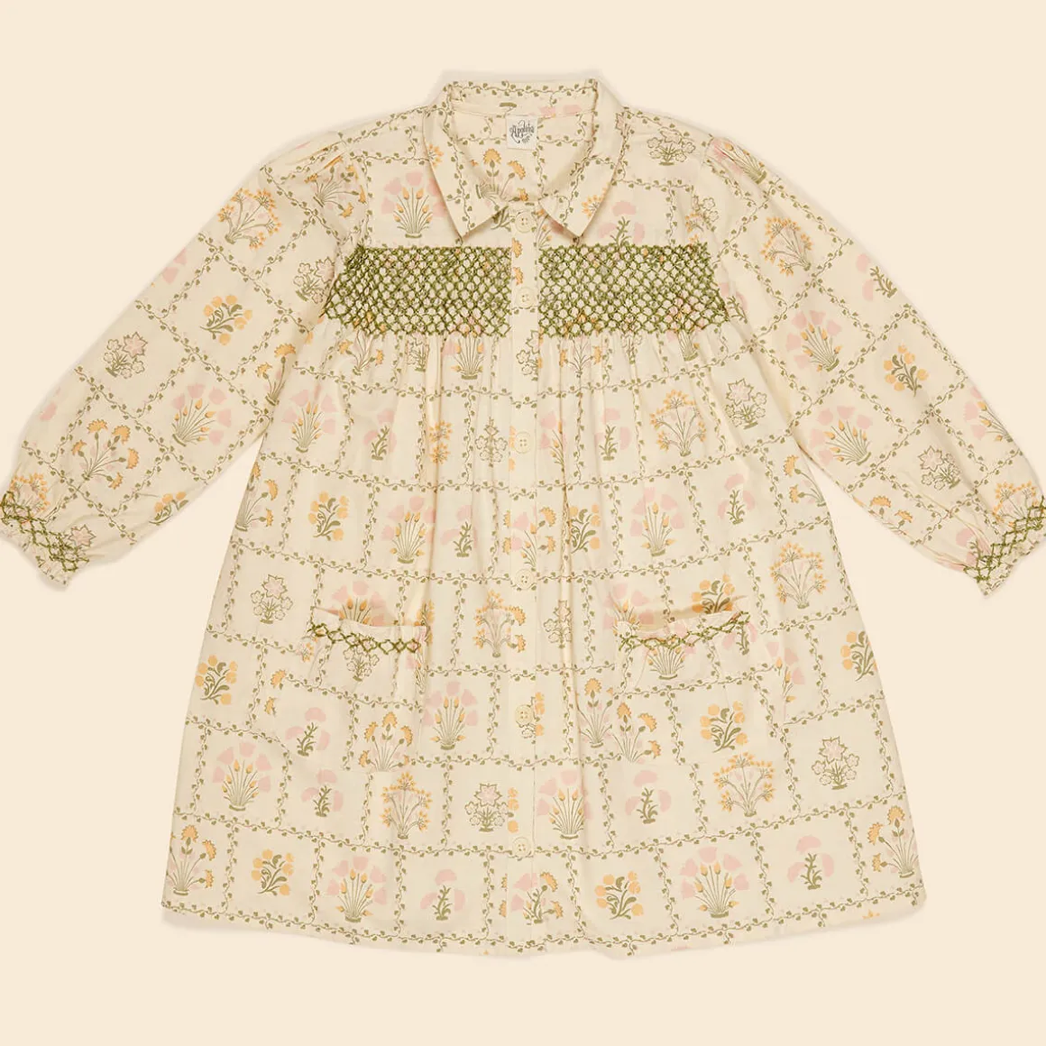 Aline Smock Shirtdress in Cabin Quilt Cream by Apolina - Last One In Stock - 5-7 Years