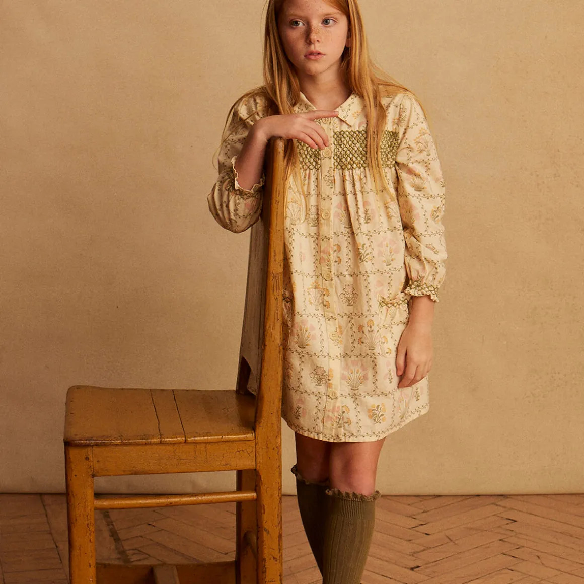 Aline Smock Shirtdress in Cabin Quilt Cream by Apolina - Last One In Stock - 5-7 Years