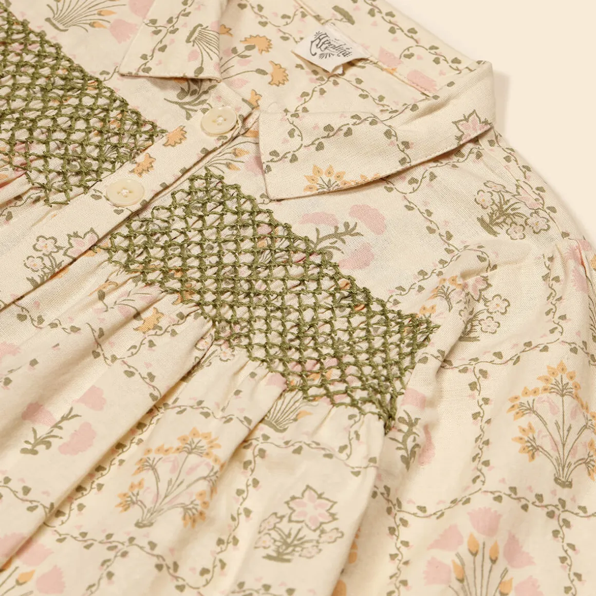 Aline Smock Shirtdress in Cabin Quilt Cream by Apolina - Last One In Stock - 5-7 Years
