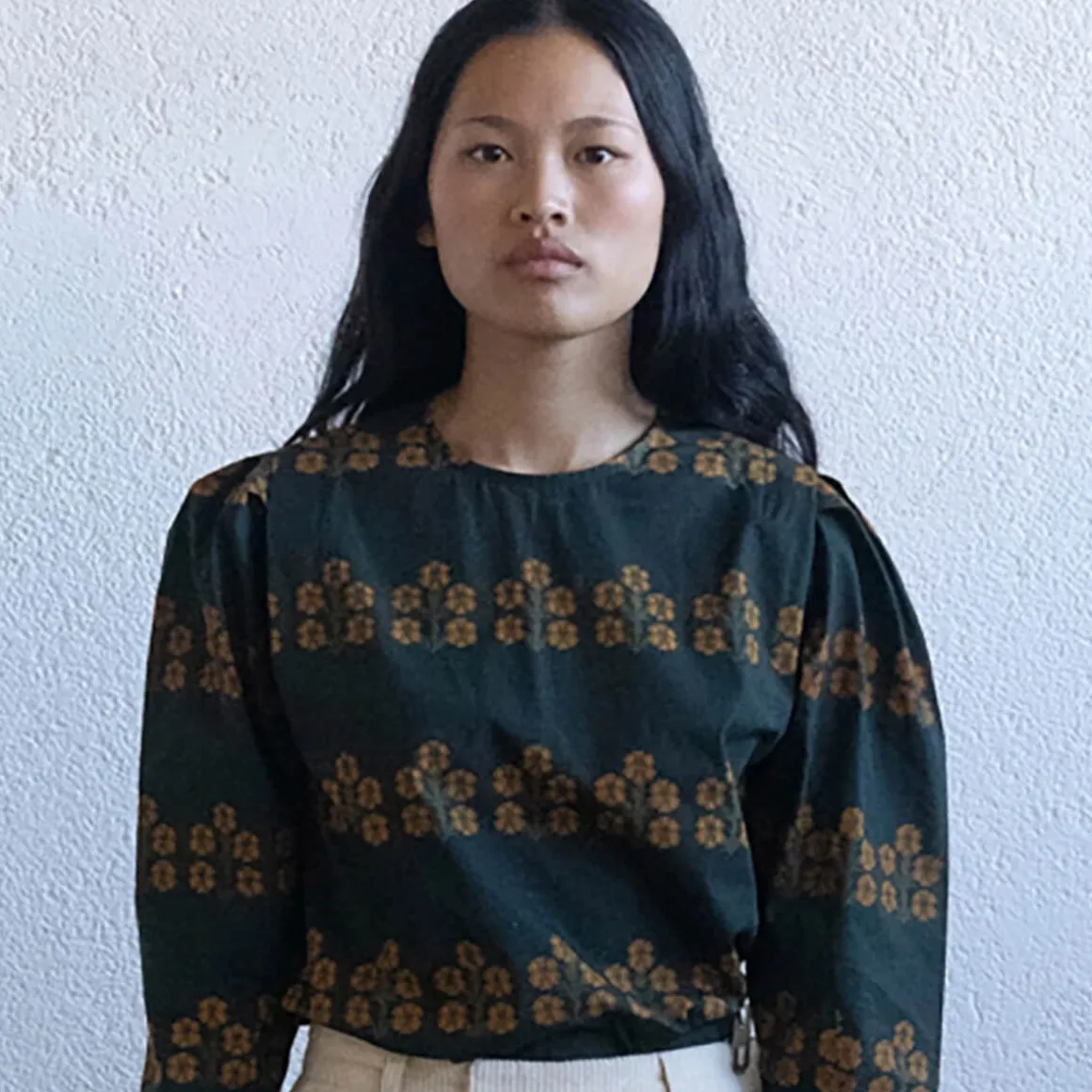 Aster Pleated Blouse in Dark Khaki by The Tiny Big Sister