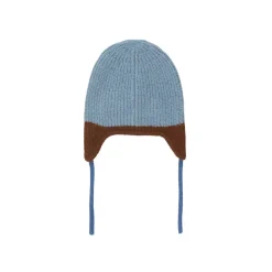 Baby Colour Block Ear Flap Beanie in Warm Blue / Brown by Tinycottons