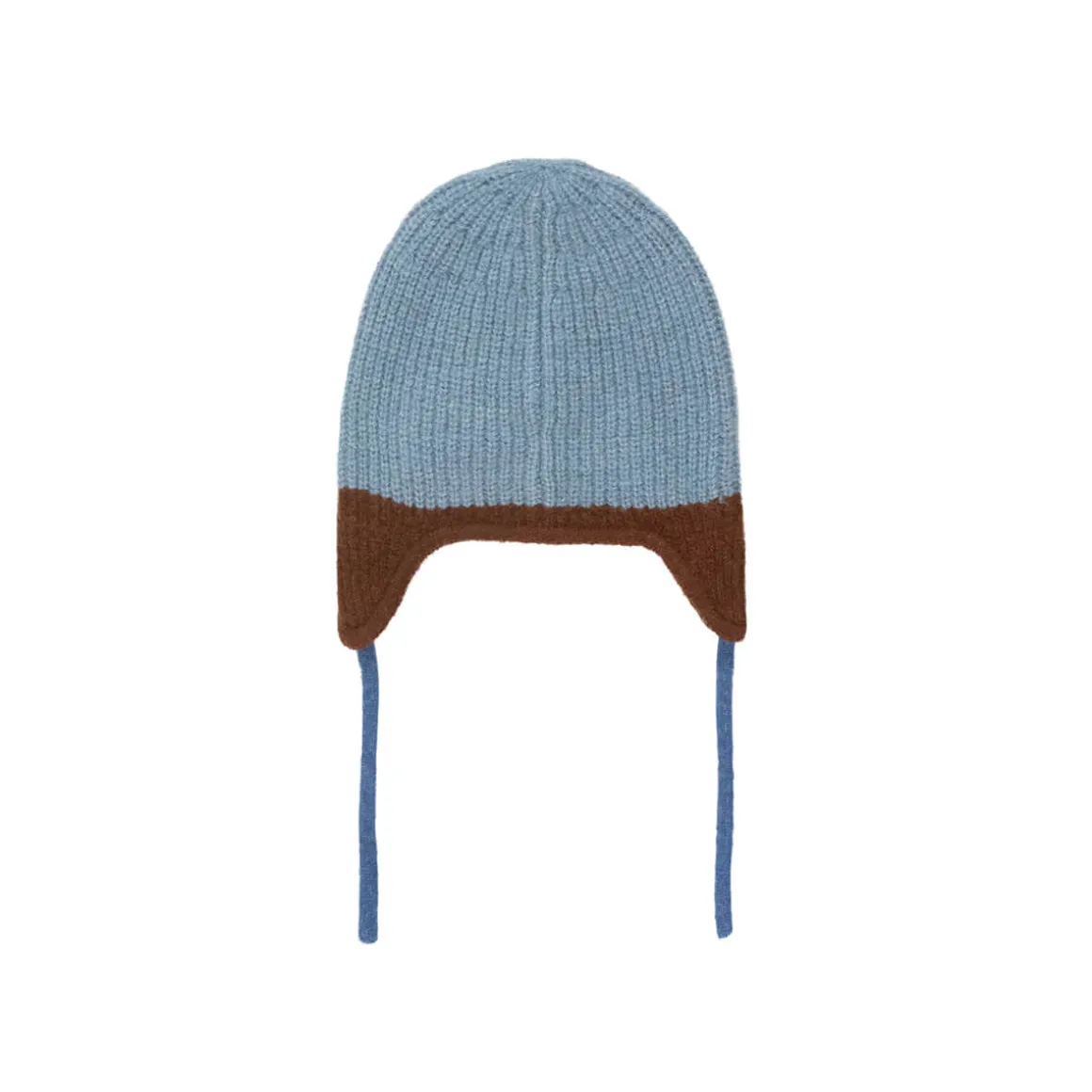 Baby Colour Block Ear Flap Beanie in Warm Blue / Brown by Tinycottons