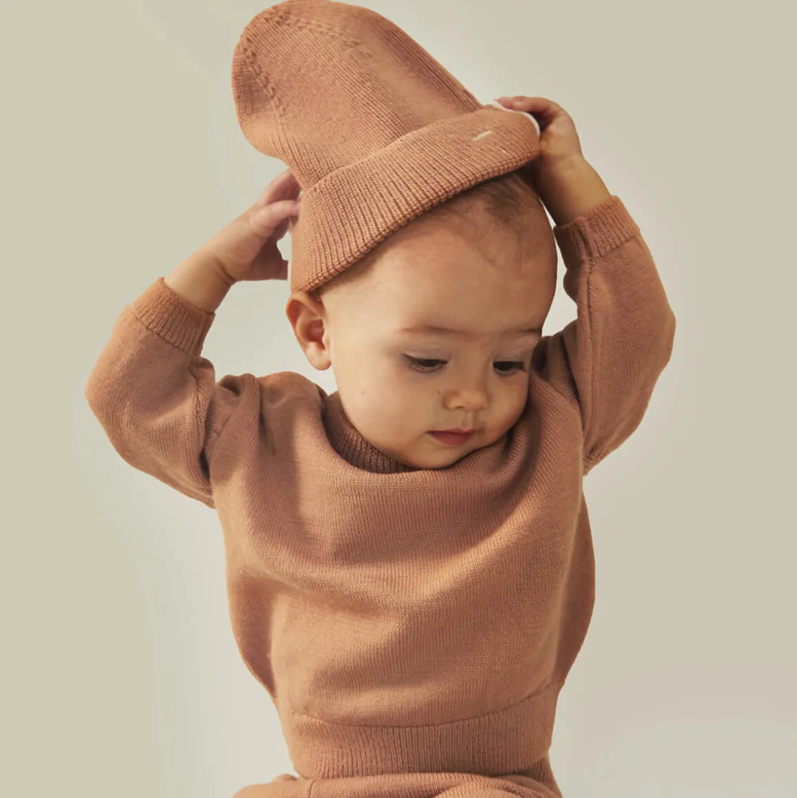 Baby Knitted Beanie in Biscuit by Gray Label