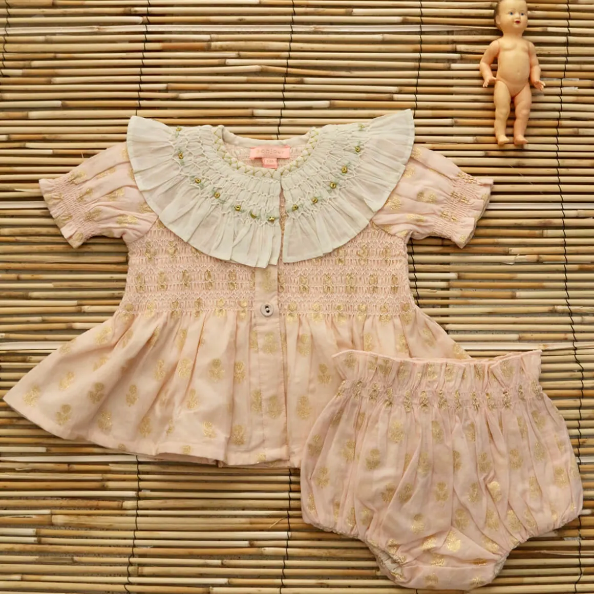 Baby Set in Petal Pink & Gold Flowers by Bonjour