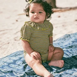 Balloon Sleeve Paloma Onesie in Bark Stripe by Misha & Puff