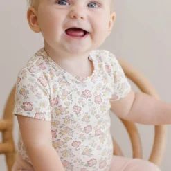 Bamboo Short Sleeve Bodysuit in Bloom by Quincy Mae
