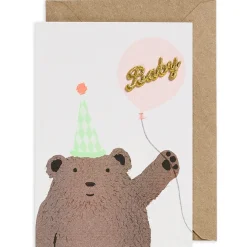 Bear And Balloon Baby Embroidered Word Greetings Card by Petra Boase