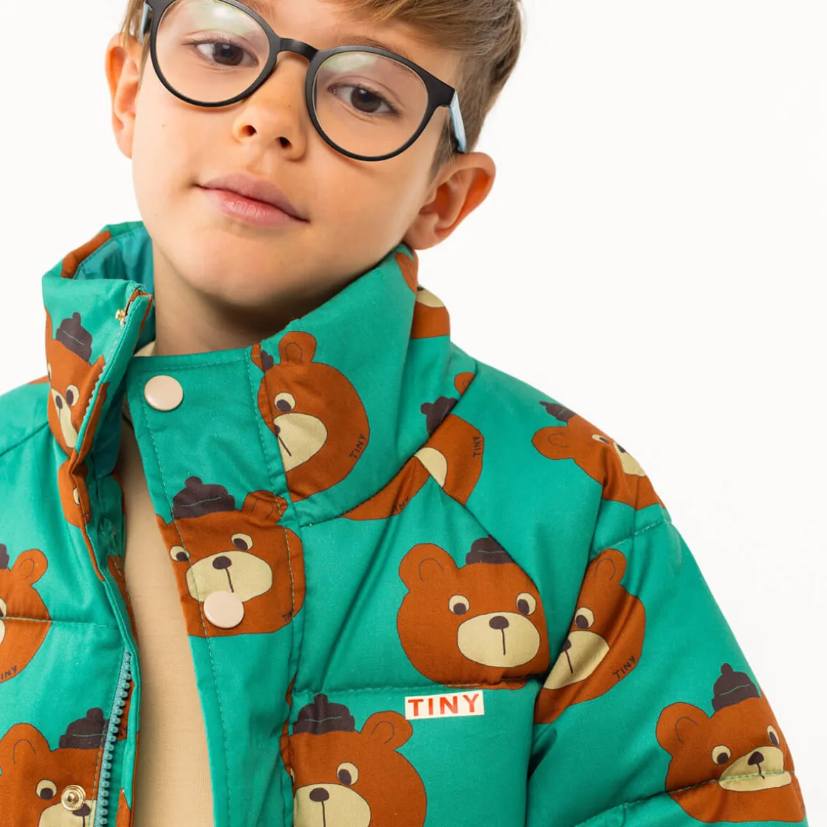 Bears Short Padded Jacket in Emerald by Tinycottons