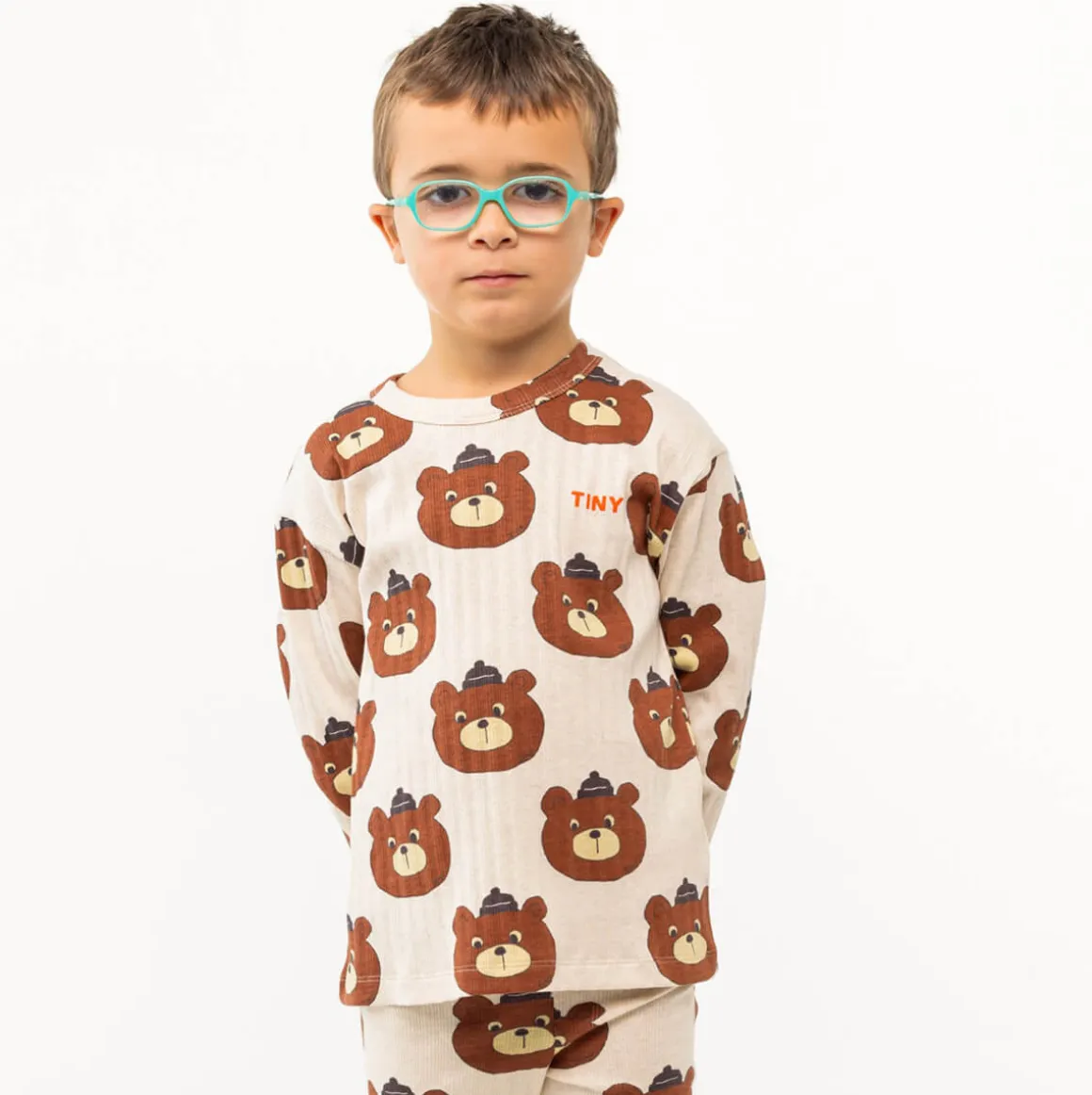 Bears Tee in Light Cream Heather by Tinycottons
