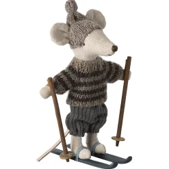 Big Brother Winter Mouse with Ski Set in Grey by Maileg