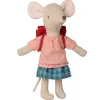 Big Sister Tricycle Mouse With Bag in Red by Maileg