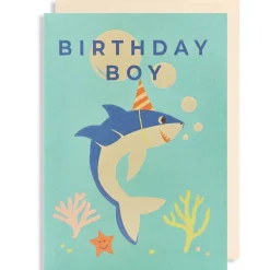 Birthday Boy Shark Greetings Card by Naomi Wilkinson for Lagom Design