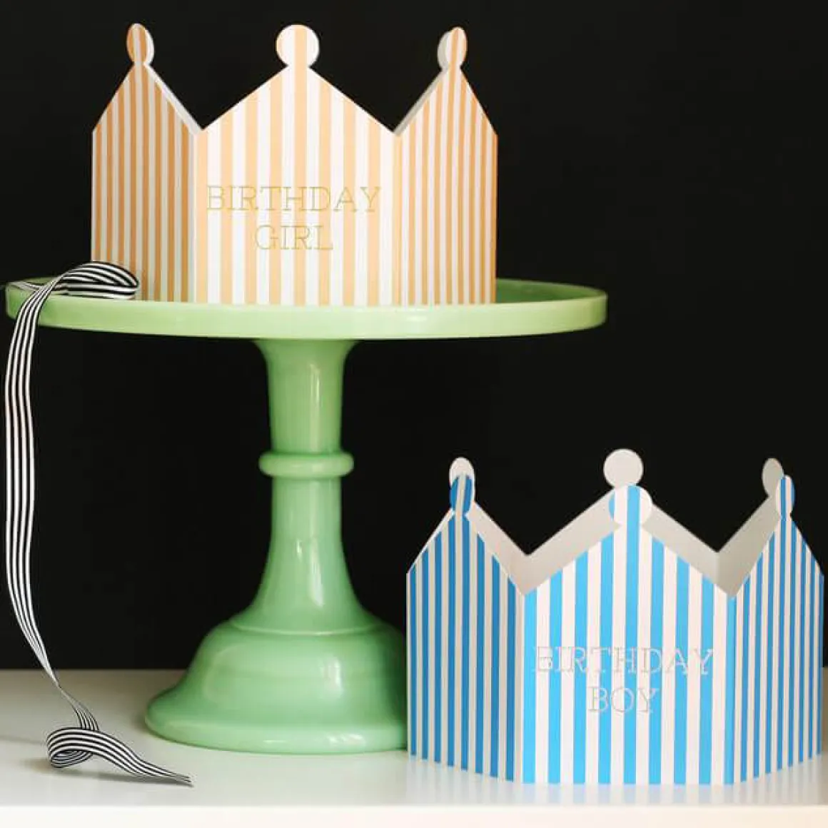 Birthday Girl Striped Crown Greetings Card by Nancy & Betty Studio