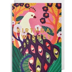 Birthday Wishes Peacock Greetings Card by Monika Forsberg for Lagom Design
