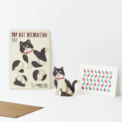 Black And White Cat Pop Out Decoration And Greetings Card by The Pop Out Card Company
