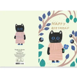 Black Cat In Dress Greetings Card By Roger La Borde