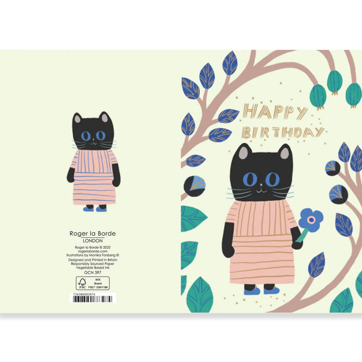 Black Cat In Dress Greetings Card By Roger La Borde