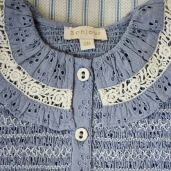 Blouse in Blue Broderie Anglaise by Bonjour