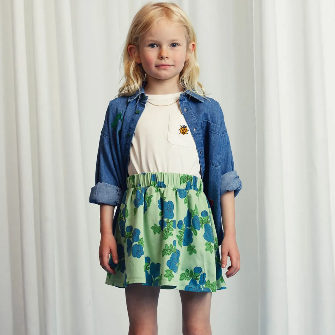 Blue Roses AOP Skirt in Green by Mini Rodini