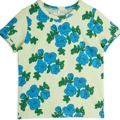 Blue Roses AOP T Shirt in Green by Mini Rodini
