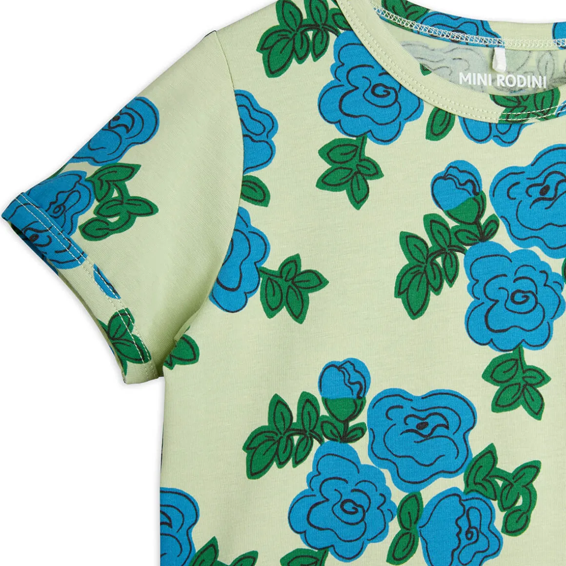 Blue Roses AOP T Shirt in Green by Mini Rodini