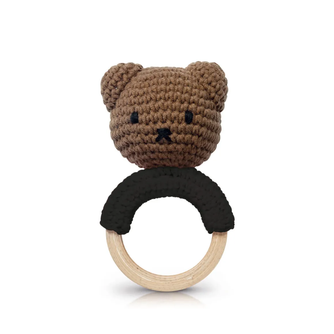 Boris Teething Ring Rattle In Black by Miffy Handmade