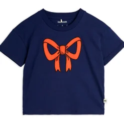 Bow Appliqué T Shirt in Blue by Mini Rodini