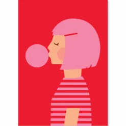 Bubblegum Girl Greetings Card by Dicky Bird