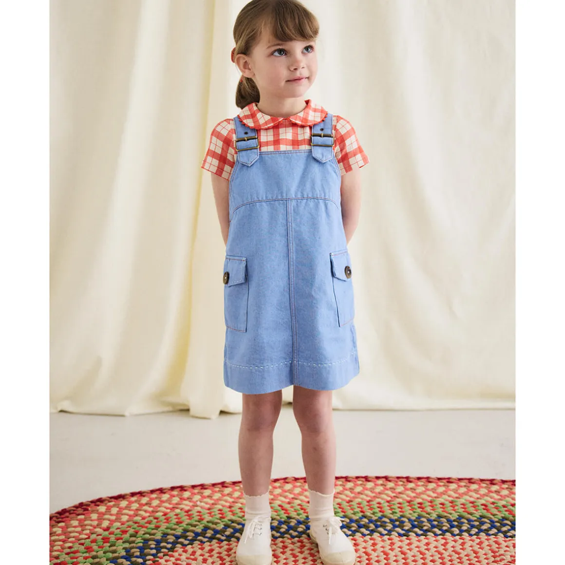 Buckle Jumper Dress in Baby Blue by Misha & Puff