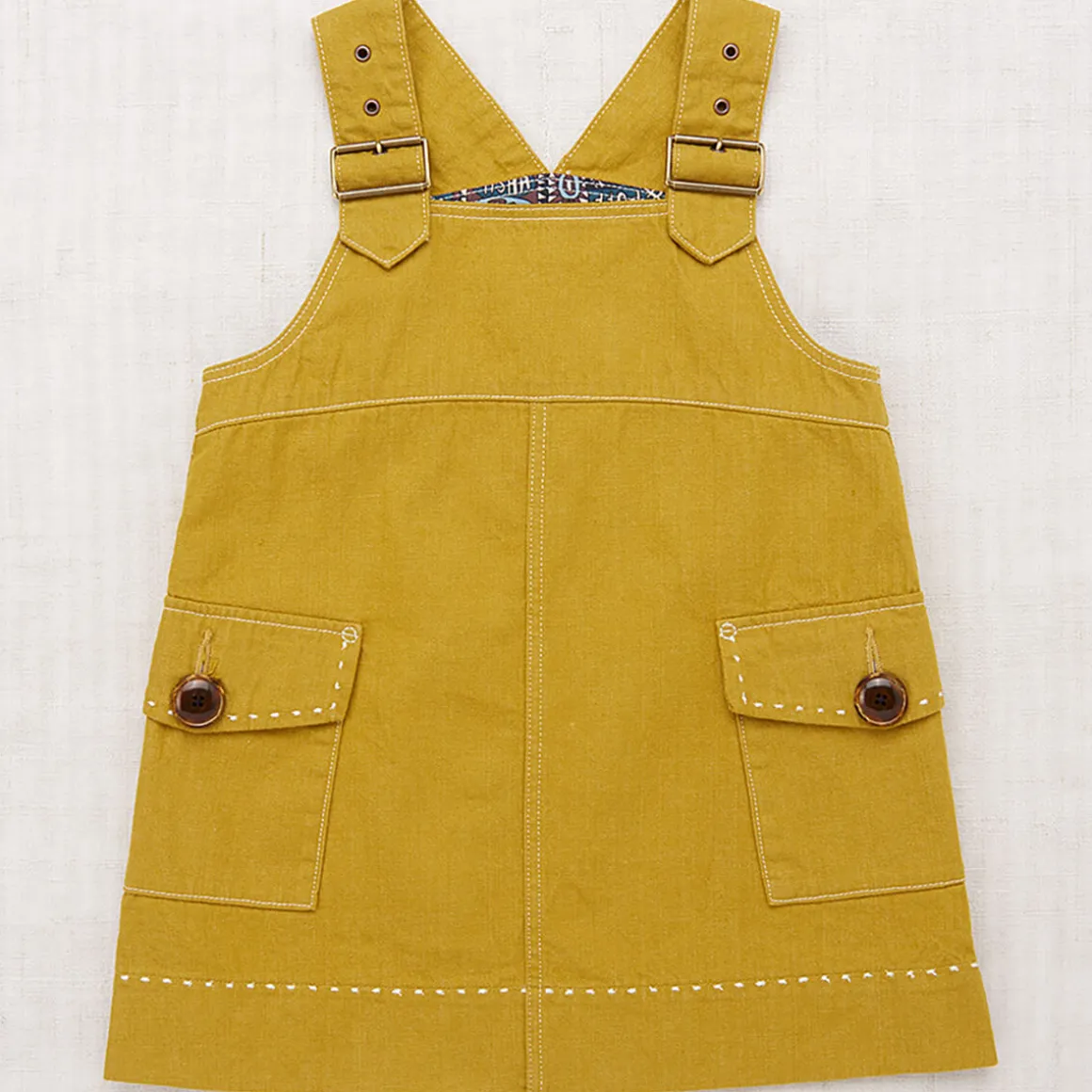 Buckle Jumper Dress in Ochre Denim by Misha & Puff - Last Ones In Stock - 6-8 Years