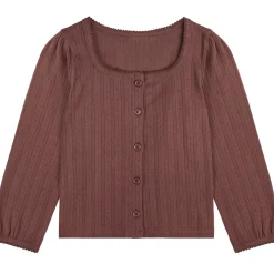 Button Pointelle Tee in Marsala by Little Cotton Clothes - Last Ones In Stock - 2-6 Years