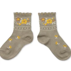 Camélia Jacquard Flower Ankle Socks in Gris Perle by Collegien