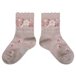 Camélia Jacquard Flower Ankle Socks in Vieux Rose by Collegien