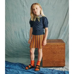 Candy Stripe Accordion Skirt in Poppy by Misha & Puff - Last Ones In Stock - 5-6 Years