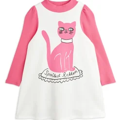 Cat Long Sleeve Dress in White by Mini Rodini