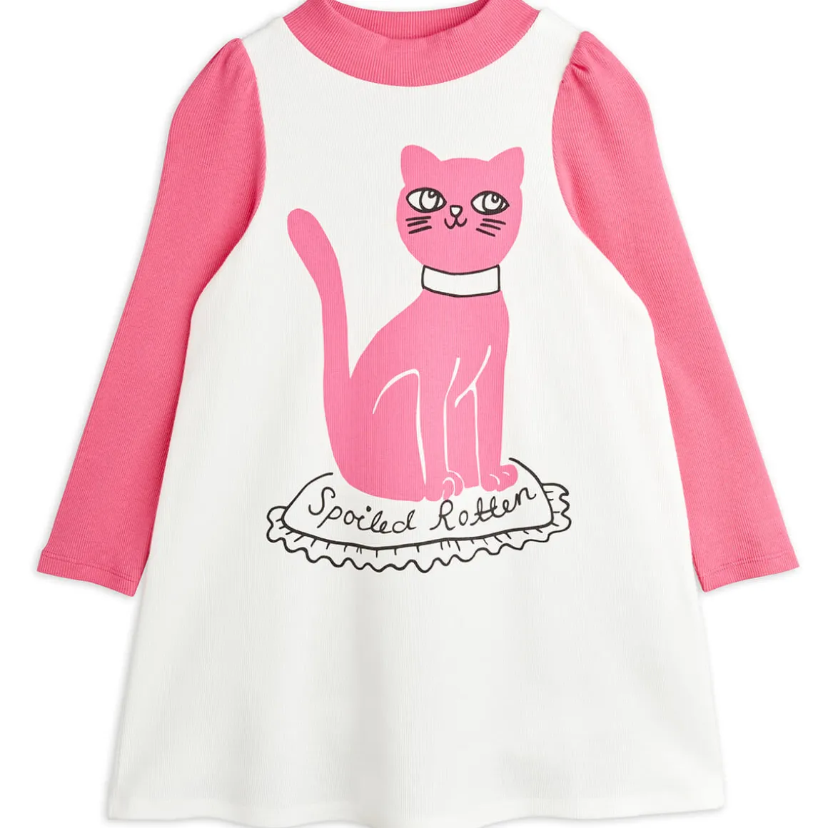 Cat Long Sleeve Dress in White by Mini Rodini