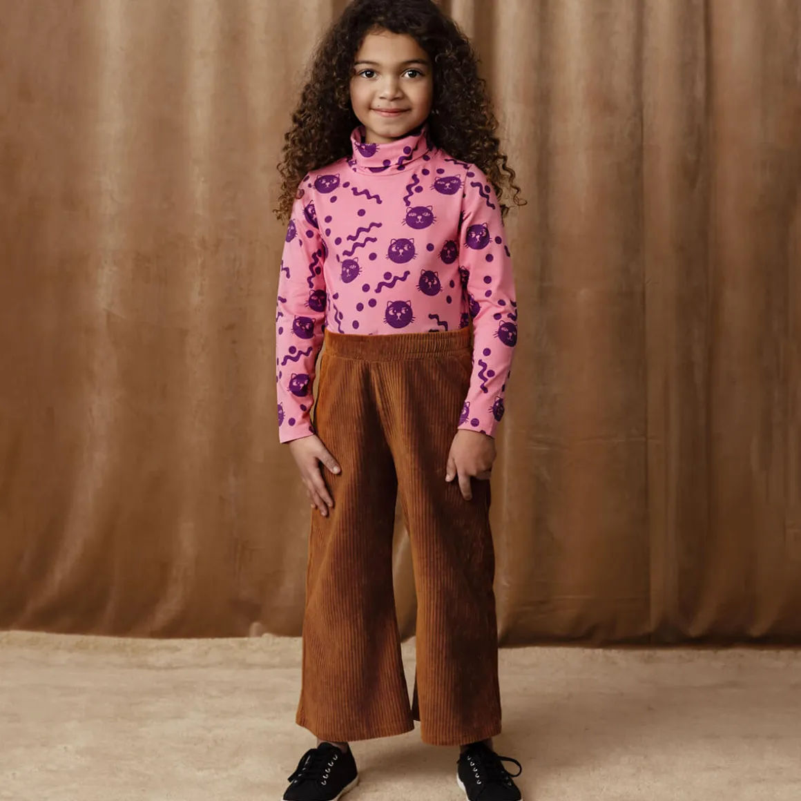 Cats Corduroy Velour Trousers in Brown by Mini Rodini