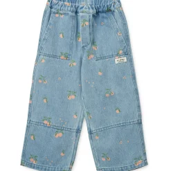 Ceser Printed Denim Pants in Peach / Light Blue Denim by Liewood