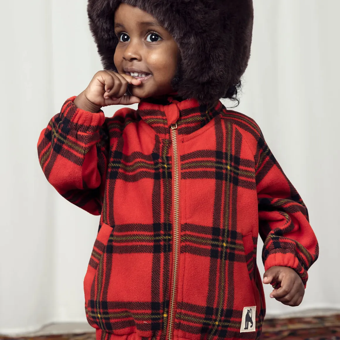 Check Fleece Jacket in Red by Mini Rodini