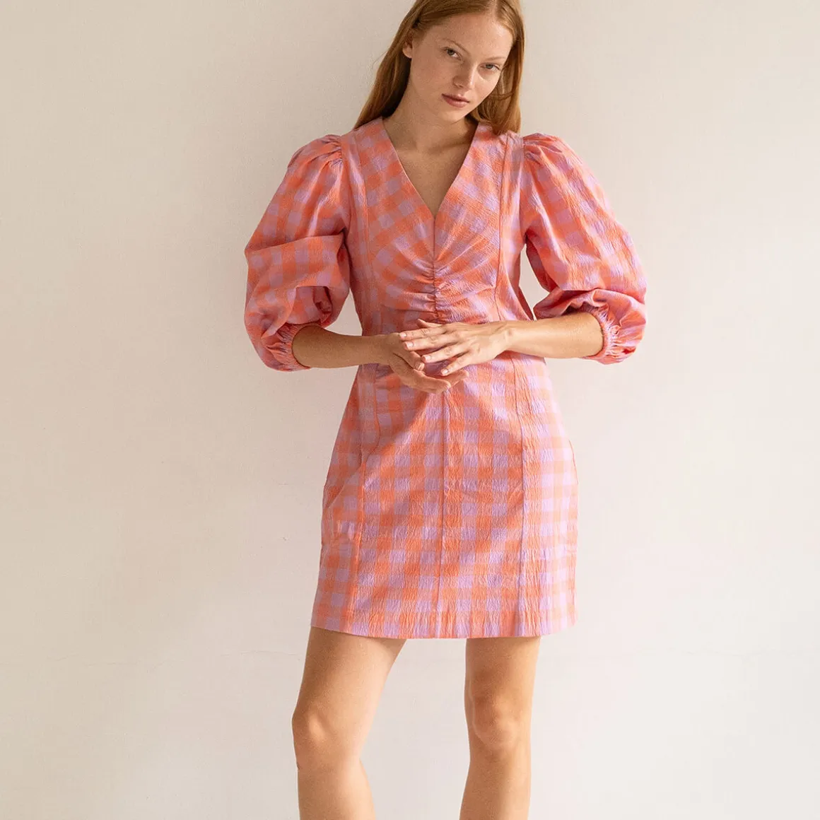 Check Puff Sleeve Dress by The Tiny Big Sister - Last One In Stock - EUR 36 (UK 8)